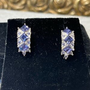 Vintage Roman Elegant Silver and Blue Rhinestone Earrings